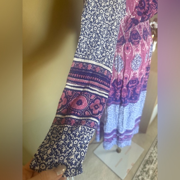 Free People Bohemian Patterned Dress Small Midi Length Long Sleeve - Picture 2 of 5
